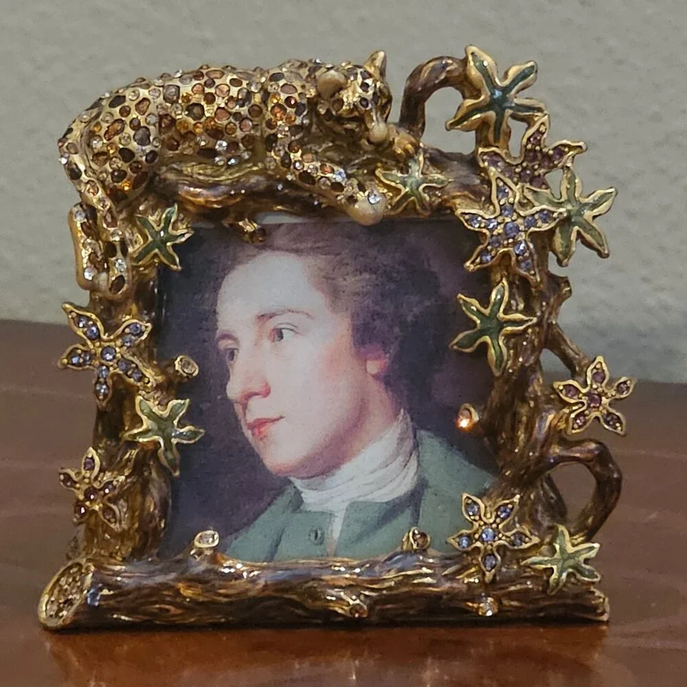 EXQUISITE RARE JAY STRONGWATER LEOPARD JUNGLE LEAF CRYSTAL ENAMEL FRAME